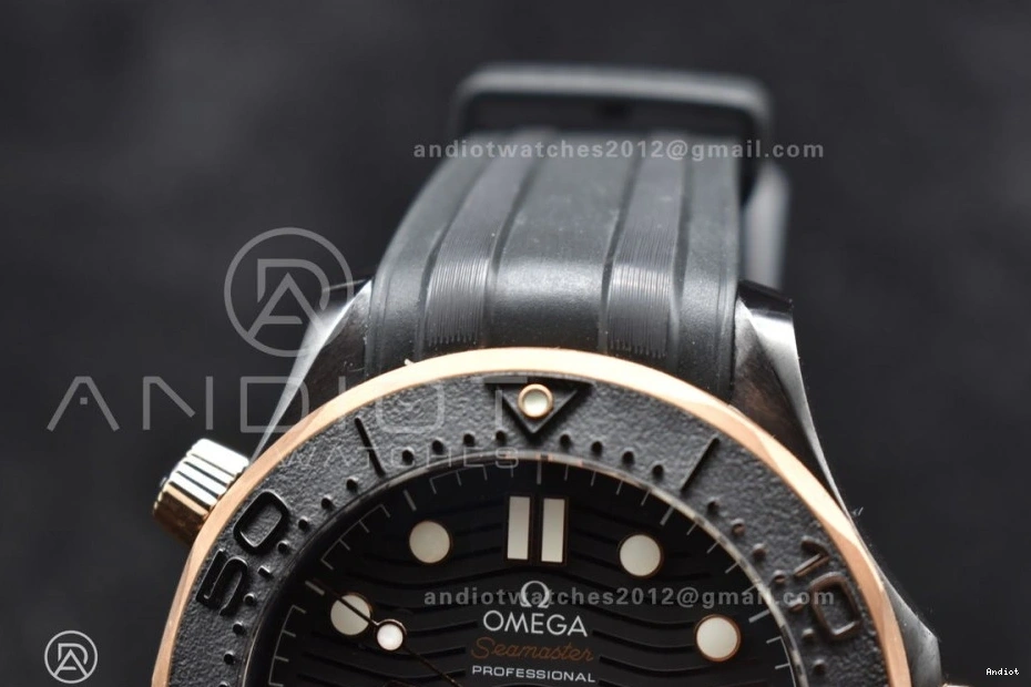 43.5mm 300m Bezel VSF Rubber Dial Seamaster Black Ceramic A8806 1:1 Edition on Black Best RG Strap Black 1230